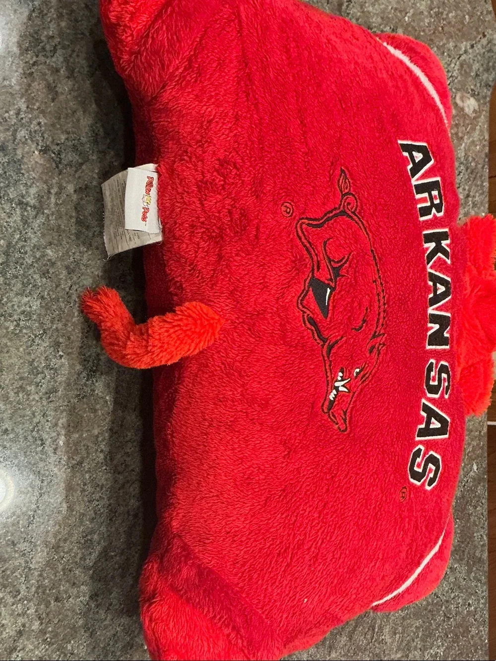 Arkansas Red Plush Accent Pillow with Mascot Head
